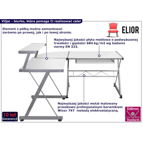Narożne biurko komputerowe Viljar kolor biały