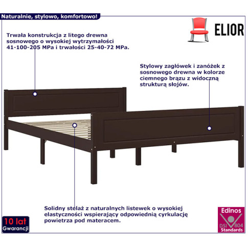 Drewniane łóżko w kolorze ciemny brąz 140x200 Siran 5X