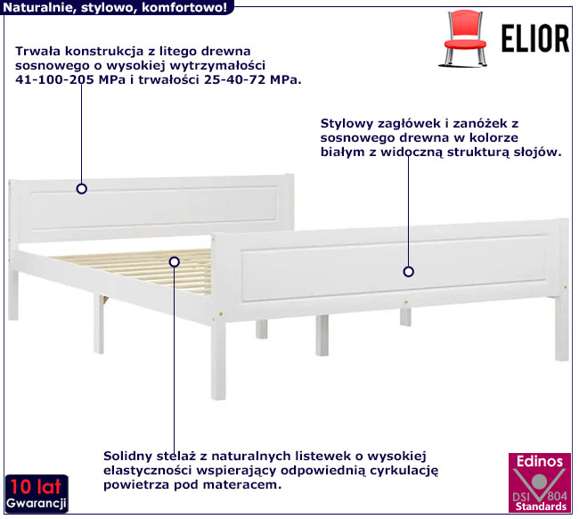 białe podwójne sosnowe łóżko 160x200 Siran 6X