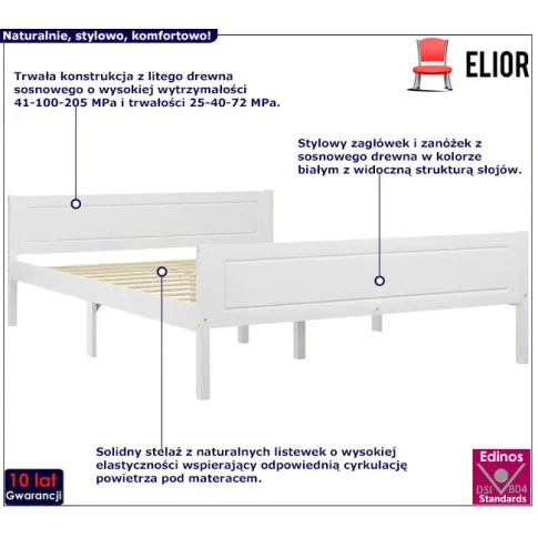 Drewniane łóżko w kolorze białym 160x200 Siran 6X