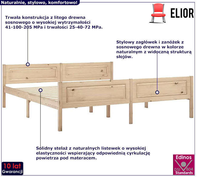 sosnowe podwójne łóżko 180x200 Siran 7X