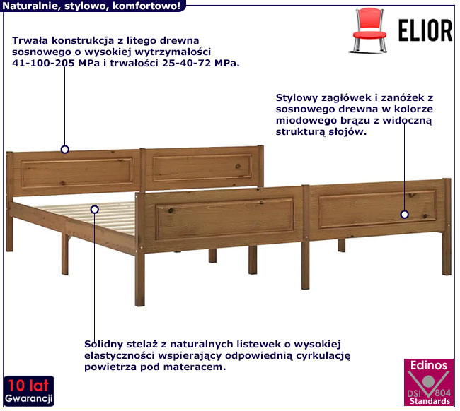 sosnowe brązowe łóżko 180x200 Tangle 7X
