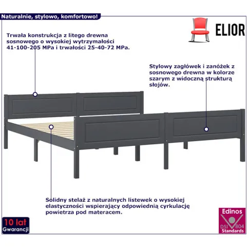 Drewniane łóżko w kolorze szarym 180x200 Siran 7X
