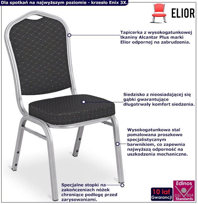 Infografika czarnego krzesła bankietowego Rias 3X