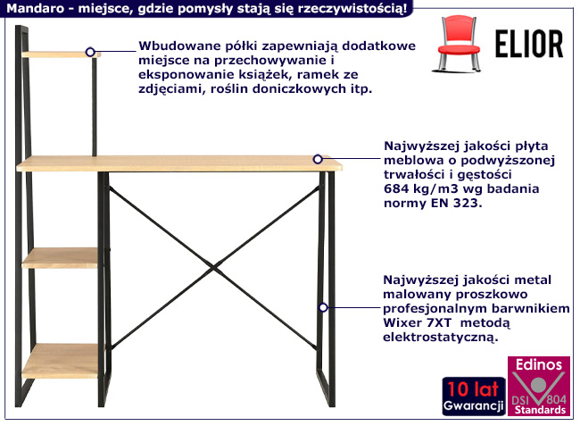 Nowoczesne biurko komputerowe Elian jasny brąz