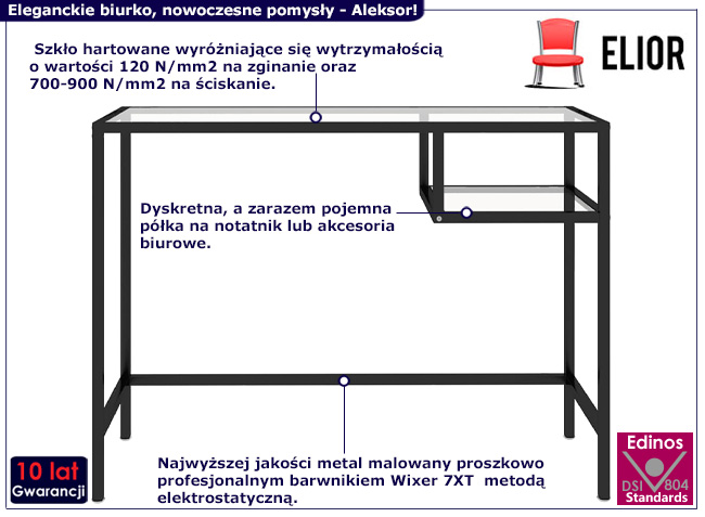 Biurko ze szklanym blatem Akela czarny stelaż