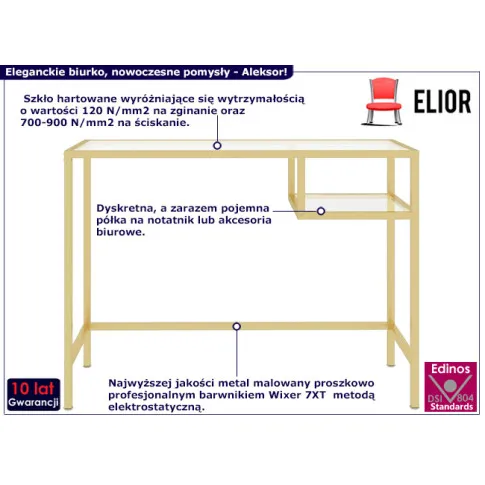 Minimalistyczne biurko Aleksor złota rama