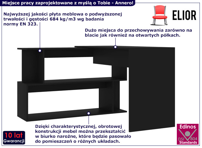 Biurko narożne Nario kolor czarny