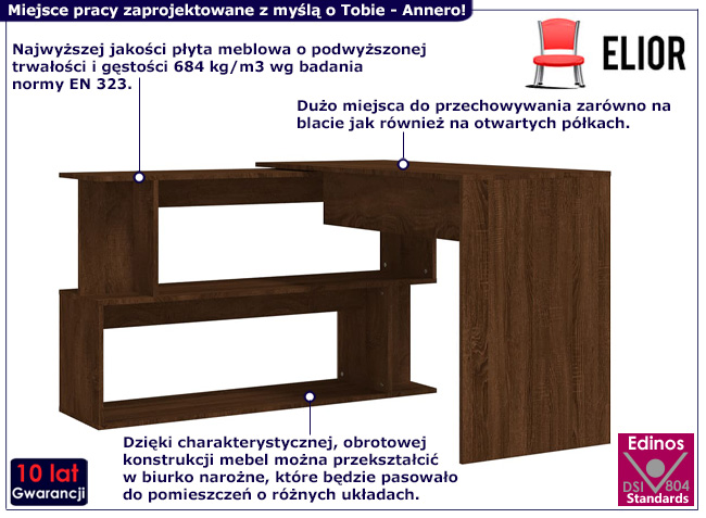 Biurko narożne Nario kolor brązowy dąb