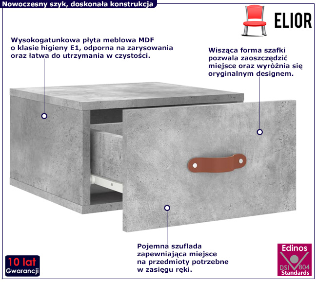 Wisząca szafka nocna Brexi szary beton