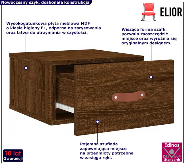 Wisząca szafka nocna Brexi brązowy dąb