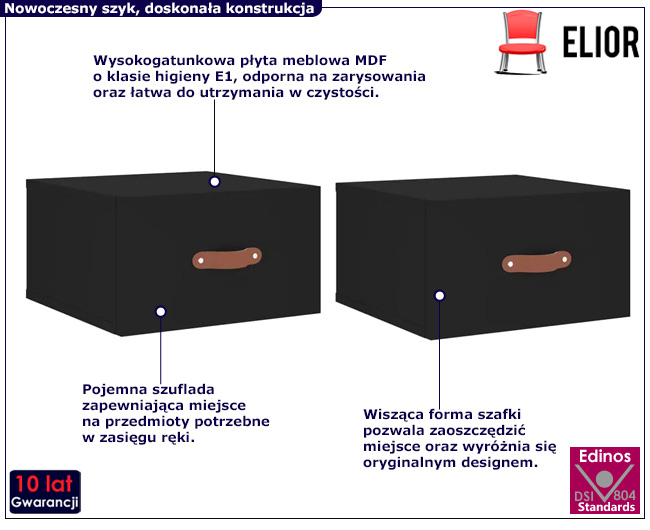 Wisząca szafka nocna Mavis czarny