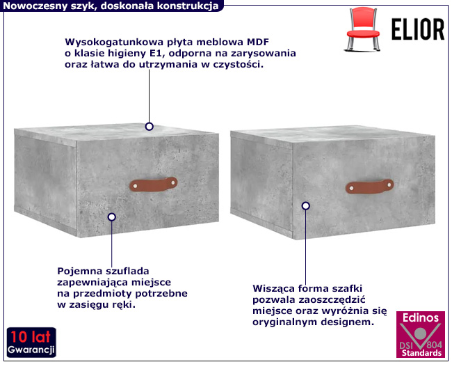 Wisząca szafka nocna Werx szary beton