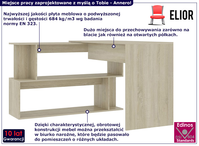 Biurko narożne Annero dąb sonoma