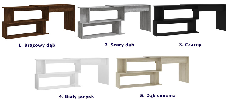 Kolory biurka z półkami Nario 