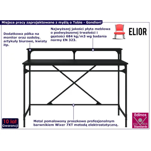 Biurko z metalowym stelażem Gondion kolor czarny