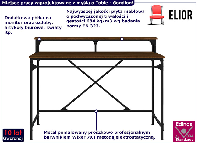 Biurko w stylu loft Gondion kolor brązowy dąb