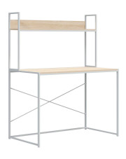 Metalowe biurko z półką biały + dąb - Tandrum w sklepie Edinos.pl