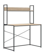 Metalowe biurko w stylu loft z półką czarny + dąb - Tandrum w sklepie Edinos.pl