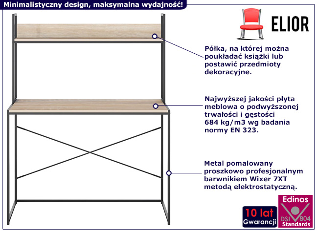 Biurko industrialne Tandrum czarny+dąb