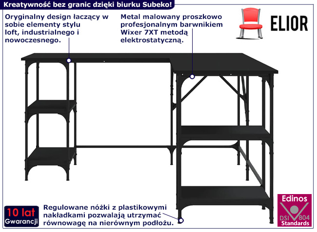 Biurko industrialne Subeko kolor czarny