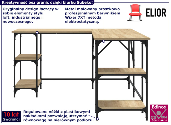 Biurko industrialne Subeko kolor dąb sonoma