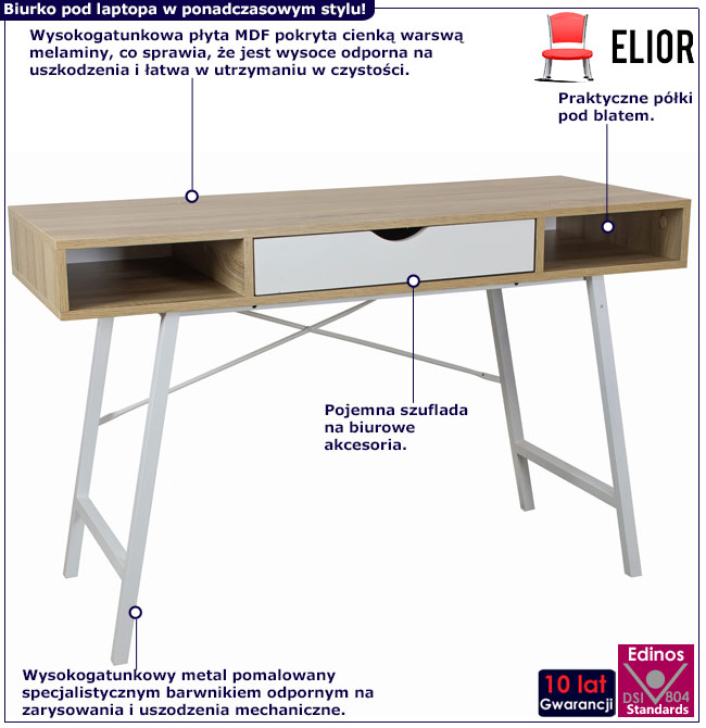 Infografika skandynawskiego biurka z szufladą Larkso