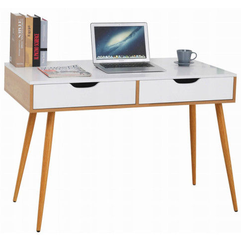 Skandynawskie białe biurko komputerowe 2 szufladami Miwo