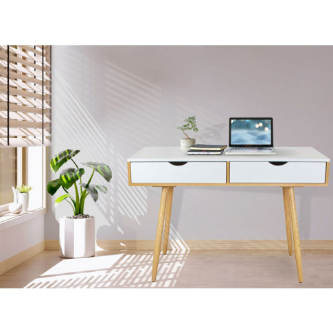 Skandynawskie biurko pod komputer z 2 szufladami Miwo