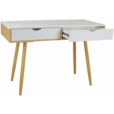 Skandynawskie biurko z 2 szufladami na drewnianych nogach Miwo