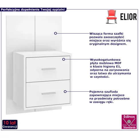 Biała ścienna szafka nocna Roxe