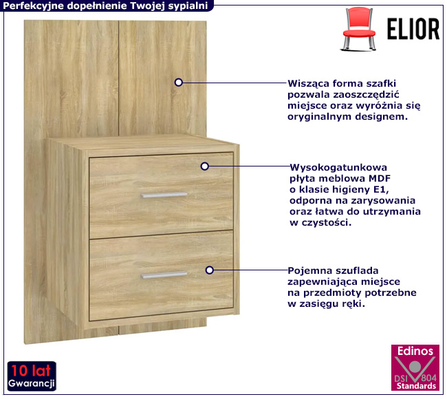 Wisząca szafka nocna z szufladami Toka dąb sonoma