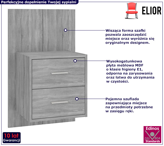 Wisząca szafka nocna z szufladami Toka