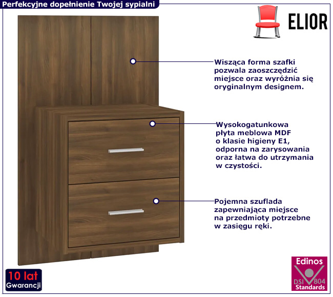 Wisząca szafka nocna z szufladami Toka brązowy dąb