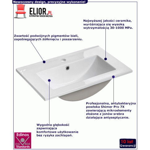 Fotografia Ceramiczna umywalka meblowa Svan  2S prostokątna z kategorii Umywalki łazienkowe