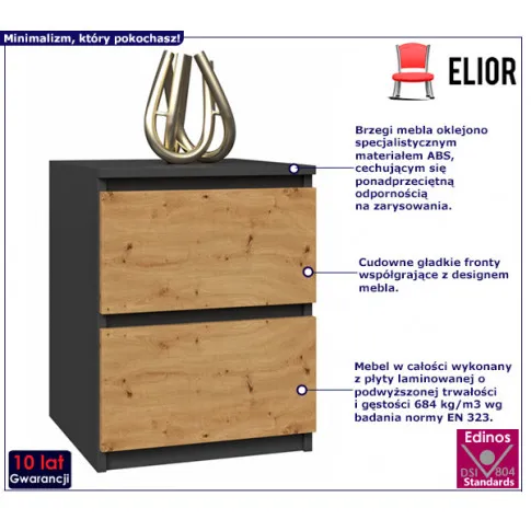 Fotografia Minimalistyczna szafka nocna antracyt + dąb artisan - Lanilo 6X z kategorii Szafki