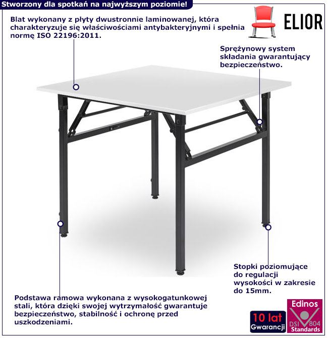 Infografika białego kwadratowego stołu sztaplowanego Xawo