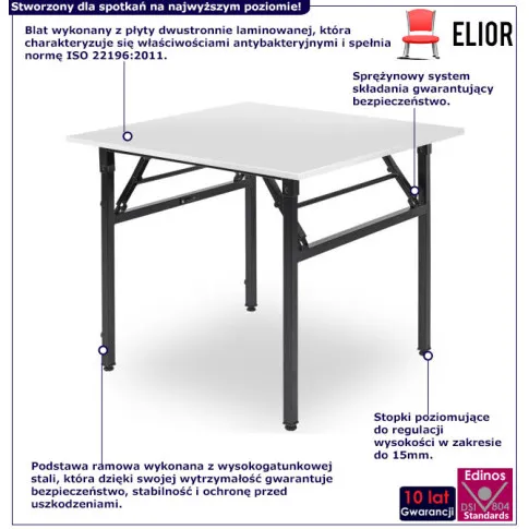 Infografika składanego kwadratowego stołu bankietowego białego Xawo