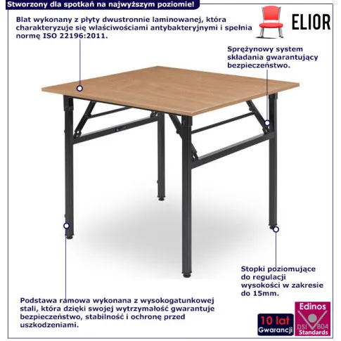 Infografika składanego kwadratowego stołu bankietowego buk Xawo