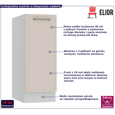 Fotografia Beżowa szafka kuchenna dolna 30 cm - Caroni 5X z kategorii Szafki kuchenne