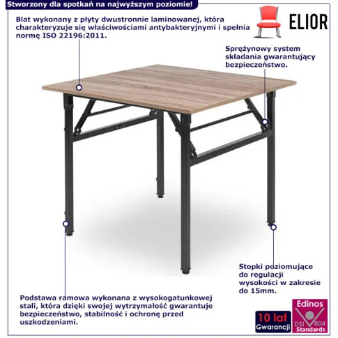 Infografika składanego kwadratowego stołu bankietowego dąb sonoma Xawo
