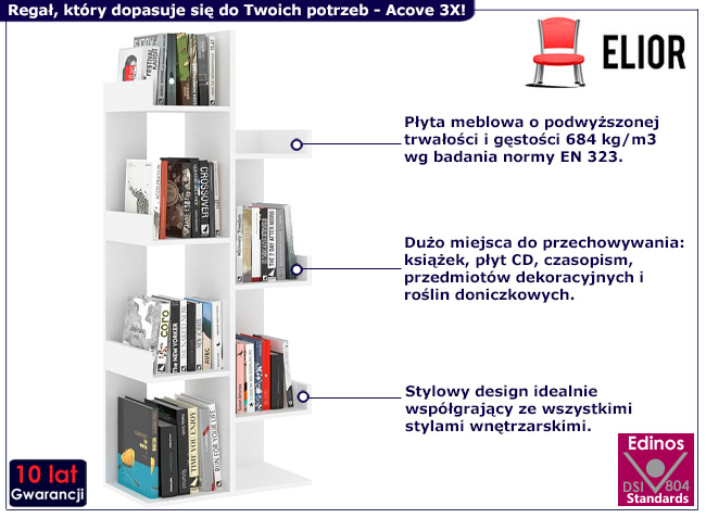 Biały regał na książki Acove 3X