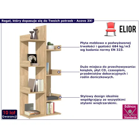Otwarty regał na książki Acove 3X kolor dąb sonoma