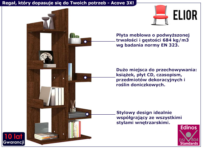 Regał na książki Acove 3X kolor brązowy dąb