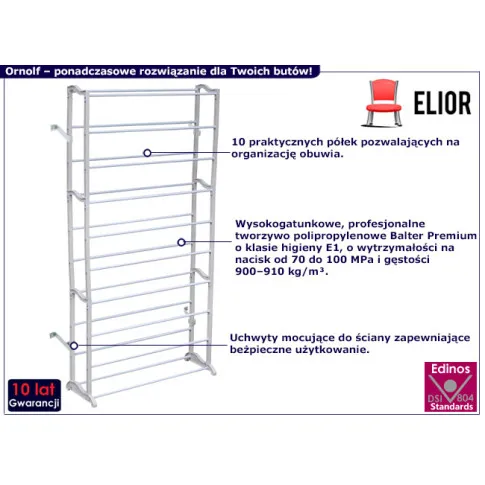 Fotografia Biały stojak na buty z 10 półkami - Iston z kategorii Przedpokój