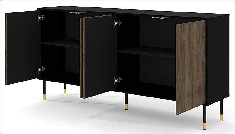 czterodrzwiowa komoda czarny + orzech pacyfik Nadia 3X