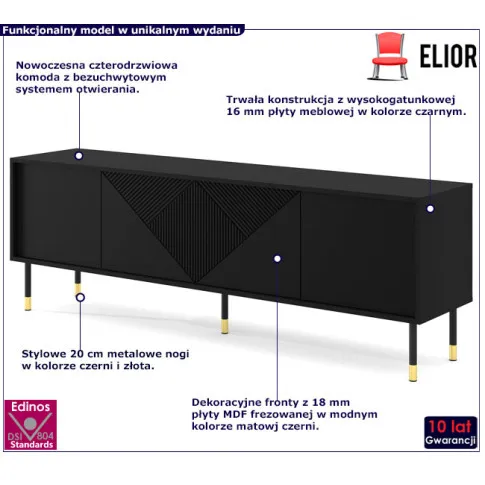 Długa szafka pod TV czarna Sablo 4X