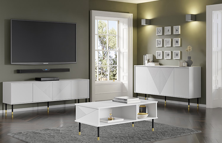 Wizualizacja aranżacji z biała ławą Sablo 3X