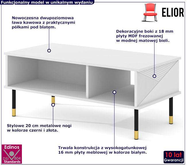 biała frezowana ława kawowa Nadia 5X