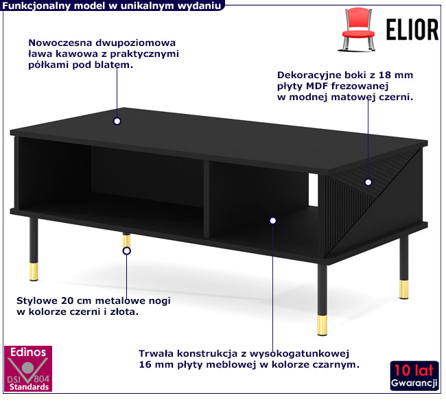czarna frezowana ława kawowa Nadia 5X